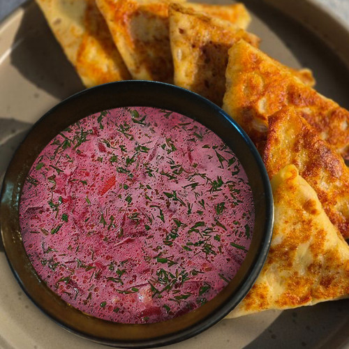 Борщок з м`ясним млинцем