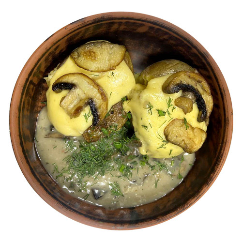 Бульба по-горянськи з грибною підливою